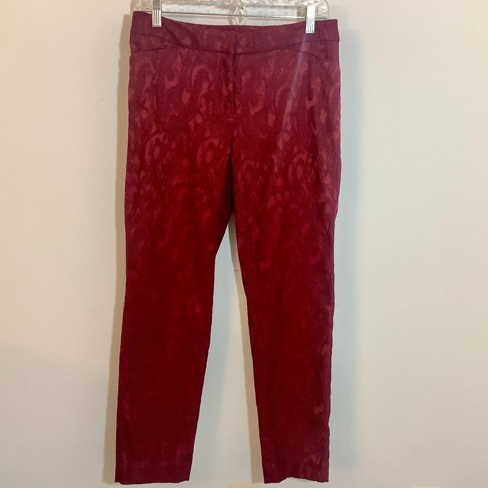The Slim Ankle Pant White House Black Market Jacquard Paisley Dark Red Size 6